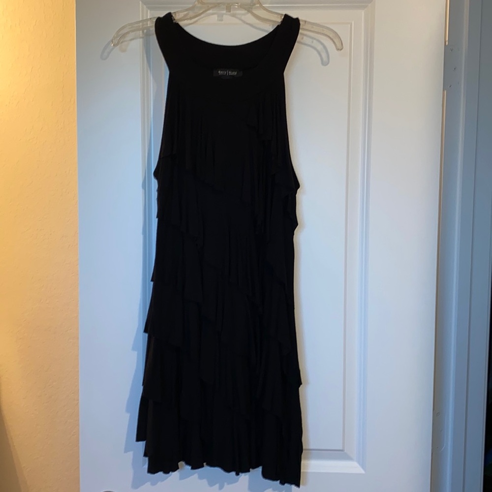 Black tiered mini dress.